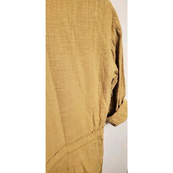 Blue Blush Linen Gauze Camel Women's Romper Button Up Lightweight BoHo Size L - Picture 6 of 8